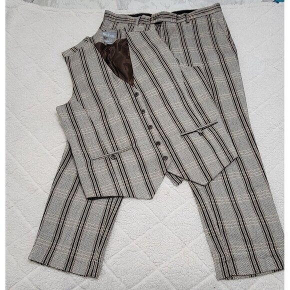 Paulo Solari Mens Gray Plaid Vest Suit Pants Set Modern Fit Size XL 36/30‎ - Picture 3 of 12
